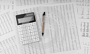 Ð¡alculator with pen on financial statement. Financial and business concept