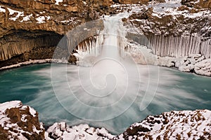 Aldeyjarfoss, icelandic waterfall rounded by basalt columns