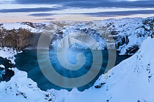 Aldeyjarfoss in the north of Iceland near Godafoss and one of the most interesting features of the waterfall