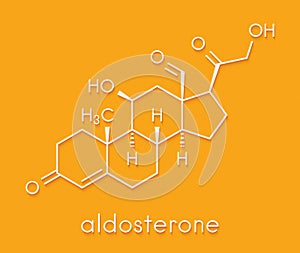 Aldosterone mineralocorticoid hormone, produced by the adrenal gland. Skeletal formula.