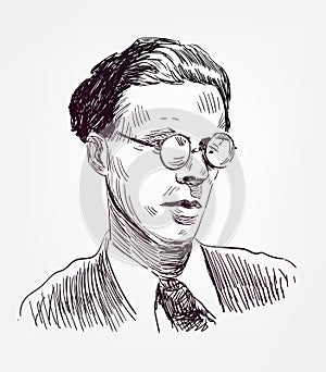 Aldous Huxley sketch style vector portrait isolated