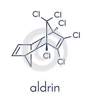 Aldrin banned pesticide. Once widely used as insecticide, known as a persistent organic pollutant. Skeletal formula.