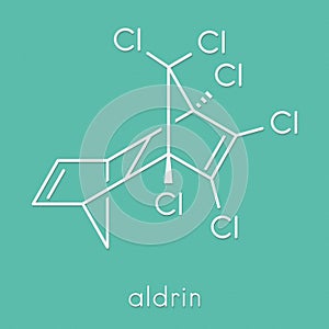 Aldrin banned pesticide. Once widely used as insecticide, known as a persistent organic pollutant. Skeletal formula.