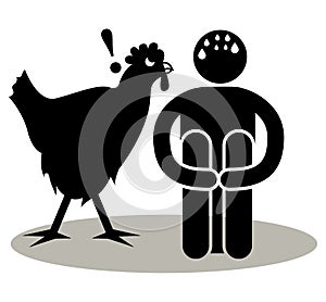 Alektorophobia. Fear of Chickens Phobia. Silhouette Afraided man. Can be used as logo, icon, sticker, sign, etc