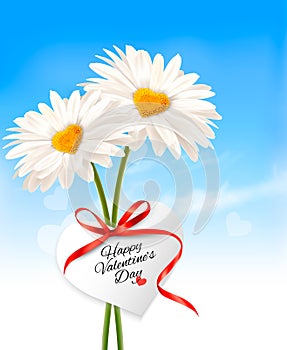 Alentine`s Day background Two daisies with heart shaped middles.