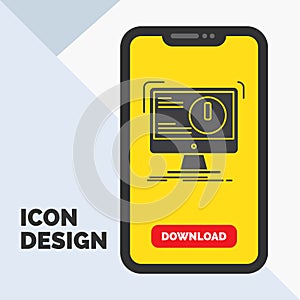 Alert, antivirus, attack, computer, virus Glyph Icon in Mobile for Download Page. Yellow Background