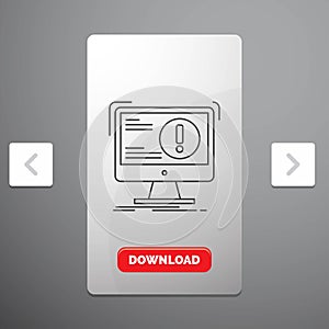 Alert, antivirus, attack, computer, virus Line Icon in Carousal Pagination Slider Design & Red Download Button