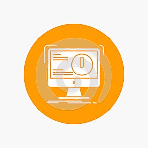 Alert, antivirus, attack, computer, virus White Glyph Icon in Circle. Vector Button illustration