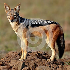 Alert Black-Backed Jackal in Grassy Field photo