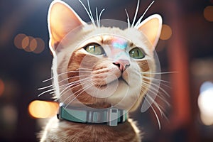 alert cat with laser dot on its nose