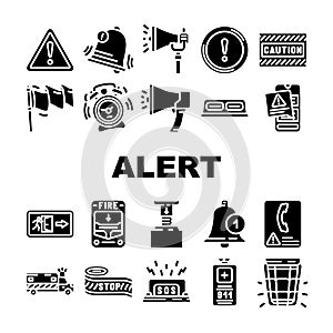 alert caution error danger icons set vector