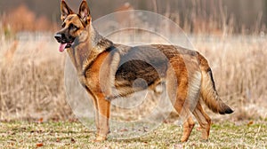 Alert german shepherd puppy proudly standing as a loyal guardian in a vast field