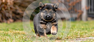 Alert german shepherd puppy stands guard as loyal guardian in the vast, open field