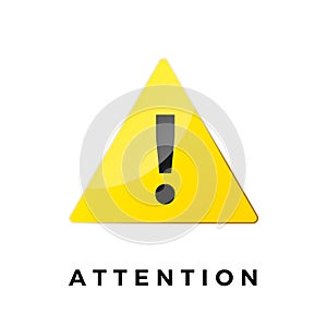 Alert icon. Attention symbol. Warning sticker. yellow triangle with black exclamation mark. Vector illustration isolated on white