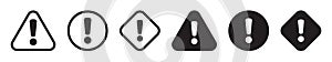 Alert icon. Warning sign and symbol. Exclamation mark in triangle, circle and rombus. photo