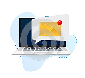 Alert message laptop notification. Danger error alerts, laptop virus problem or insecure messaging spam problems