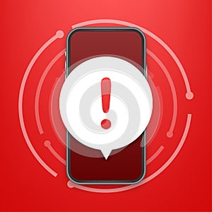 Alert message mobile notification. Danger error alerts, smartphone virus problem or insecure messaging spam problems