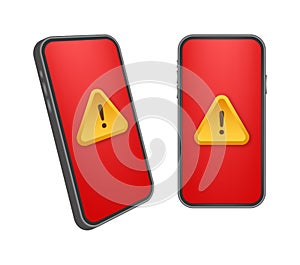 Alert message mobile notification. Danger error alerts, smartphone virus problem or insecure messaging spam problems