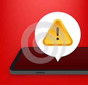 Alert message mobile notification. Danger error alerts, smartphone virus problem or insecure messaging spam problems