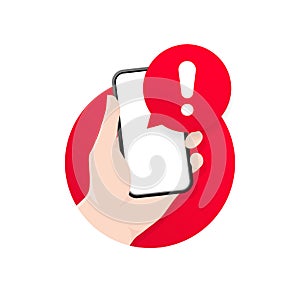 Alert message mobile notification. Danger error alerts, smartphone virus problem or insecure messaging spam problems notifications