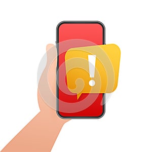 Alert message mobile notification. Danger error alerts, smartphone virus problem or insecure messaging spam problems