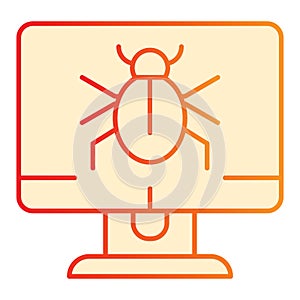 Alert notification on desktop flat icon. Infected computer orange icons in trendy flat style. Computer bug on screen