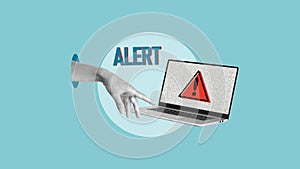 Alert notification about Hacker activity in computer. Malware concept, spam data and fraud internet error