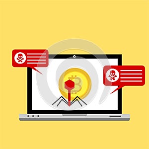 Alert notification on laptop computer , malware concept, spam data, fraud internet error