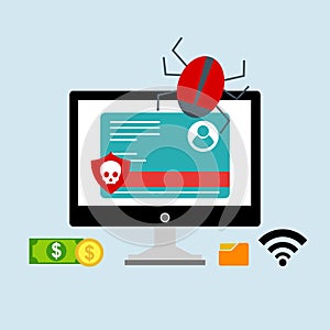 Alert notification on laptop computer vector, malware concept, spam data, fraud internet error
