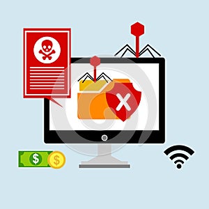 Alert notification on laptop computer vector, malware concept, spam data, fraud internet error