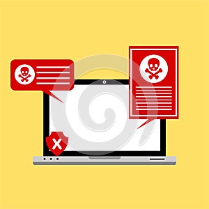 Alert notification on laptop computer vector, malware concept, spam data, fraud internet error