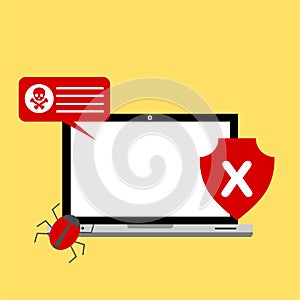 Alert notification on laptop computer vector, malware concept, spam data, fraud internet error