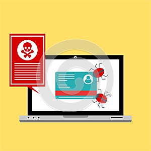 Alert notification on laptop computer vector, malware concept, spam data, fraud internet error