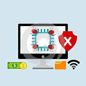 Alert notification on laptop computer vector, malware concept, spam data, fraud internet error