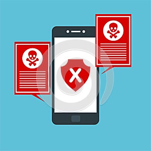 Alert notification on smartphone vector, malware concept, spam data, fraud internet error