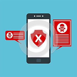 Alert notification on smartphone vector, malware concept, spam data, fraud internet error