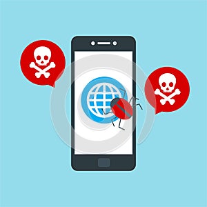 Alert notification on smartphone vector, malware concept, spam data, fraud internet error