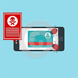 Alert notification on smartphone vector, malware concept, spam data, fraud internet error