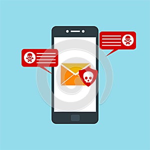 Alert notification on smartphone vector, malware concept, spam data, fraud internet error