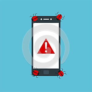 Alert notification on smartphone vector, malware concept, spam data, fraud internet error