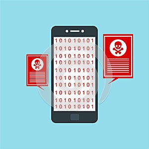Alert notification on smartphone vector, malware concept, spam data, fraud internet error