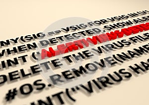 Alert. Virus detection text in computer abstract script code
