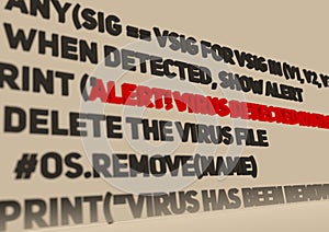Alert. Virus detection text in computer abstract script code