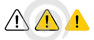Alert warning, caution, danger icon vector in flat style. Exclamation mark sign symbol on triangle