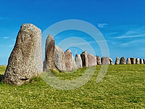 Ales stenar stones Ale s Stones Scania Sweden or Ales stenar in Swedish is a megalithic monument in Scania in southern Sweden photo