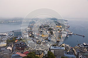 Alesund City In Foggy Day, Norway