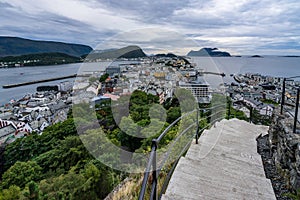 Alesund cityscape viewed from the Mount Aksla, More og Romsdal, Norway