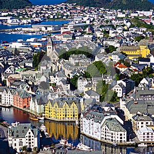 Alesund, Norway - town houses on sea front