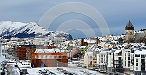 Alesund Norway - view of town from seaport