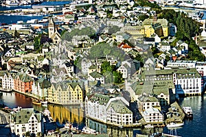 Alesund town houses landscape, Norway